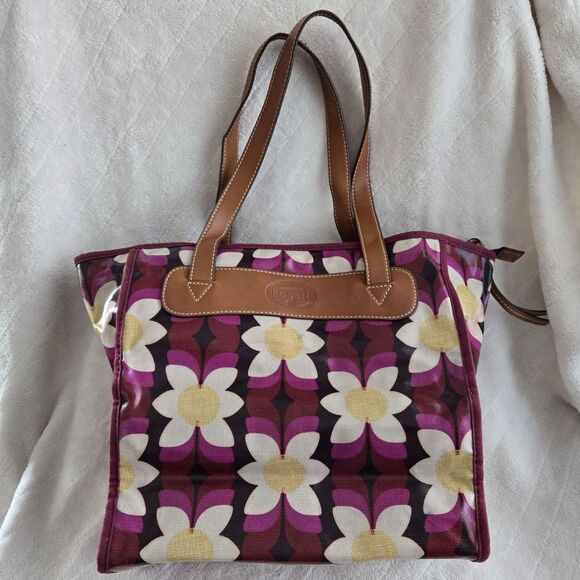 Fossil Keyper Large Tote Burgundy Floral Daisy design Handbag Coquette Holiday - Picture 1 of 16